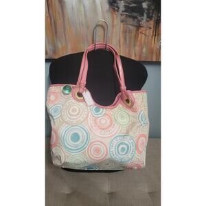 Coach Scribble Pop Art Tote Bag F19184 Pink Patent Leather Trim Shoulder Purse